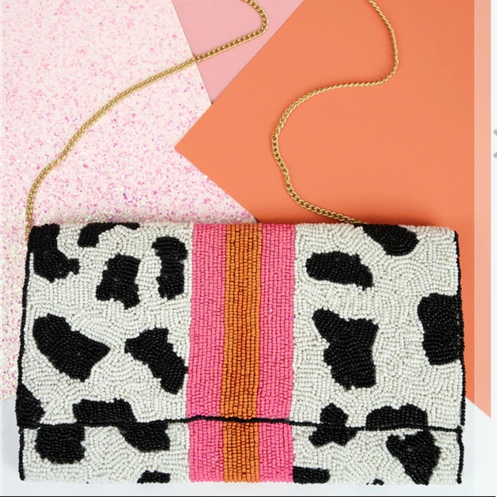 Cow beaded purse